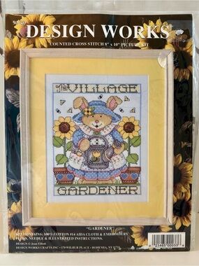 Design Works 'Gardener' Counted Cross Stitch Kit - New 8”x10” #9640